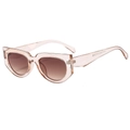 Retro cat-eye square sunglasses with transparent pink frame and brown gradient lenses - Champagne Frame Gradient Brown Lens