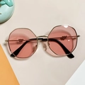 Occhiali da sole retrò ottagonali in metallo rosa per bambini, protezione UV alla moda - Montatura Dorata Lenti Rosa