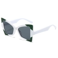 Gafas de sol cat-eye blancas con contrastes verdes y lentes oscuras de moda - Gafas de sol / Marco Blanco Verde Lente Gris