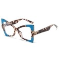 Butterfly cat eye sunglasses featuring blue and tortoiseshell contrast patchwork design - Blue Tortoiseshell Frame
