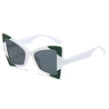 Butterfly cat-eye sunglasses in white frame with dark green contrast corner details - White Green Frame Clear Lens