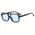 Retro oversized square pilot sunglasses featuring a black frame and light blue lenses - Black Frame Blue Lens