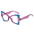 Purple translucent butterfly frame sunglasses with blue contrast details in a 45-degree view - Purple Blue Frame Clear Lens
