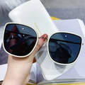 Chic cream-colored oversized square sunglasses with grey lenses and a white case - Oversized Square Style (With Case) / White Frame Dark Grey Lens
