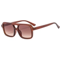 Retro square pilot sunglasses with brown translucent frames and double bridge design - Tea Frame Gradient Tea Lens