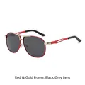 Classic aviator sunglasses with red gold metal frame and black grey polarized lenses - Red Gold Frame Black Grey Lens