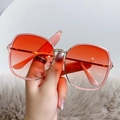 Fashion oversized gradient sunglasses with gold metal bridge and pink frames for women - Gradient Red Lenses