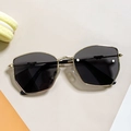 Kids polygon sunglasses with gold metal frame and dark grey lenses for sun protection - Gold Frame Black Grey