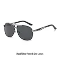 Classic pilot polarized sunglasses with double-bridge metal frame in black and silver - Black Silver Frame Black Grey Lens