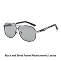 Classic aviator photochromic sunglasses with black silver double bridge frame and grey lens - Black Silver Frame Photochromic Lens