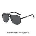 Classic aviator polarized sunglasses featuring black metal double bridge and dark grey lenses - Black Frame Black Grey Lens