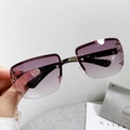 Lunettes de soleil carrées sans monture avec verres dégradés violets et strass - Cadre Doré Violet Dégradé