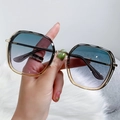 Fashionable oversized square sunglasses featuring blue-purple gradient lenses and gold metal temples - Gold Frame Gradient Green