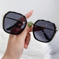 Oversized geometric sunglasses with black and gold frame and dark grey lenses - Gold Frame Black Grey