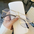 Lunettes de soleil polygonales en métal à double pont avec monture dorée et verres bleus - Monture Dorée Verres Transparents