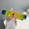 Lunettes de soleil sport sans monture avec verres dégradés arc-en-ciel et strass - Monture Noire Verre Miroir Orange Jaune