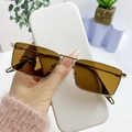 Vintage gold metal rectangle sunglasses with transparent brown lenses for women and men - Gold Frame Tea Lens
