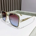 Luxuriöse quadratische Gold-Sonnenbrille mit Regenbogen-Strass und lila Verlaufgläsern - Goldener Rahmen Teeblaue Linsen