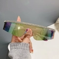 Lunettes de soleil sport punk sans monture avec verres dégradés violets et strass argent - Monture Rose Verre Miroir Orange Jaune