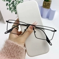 Modern black geometric square frame sunglasses with double bridge and matte metal finish - Black Frame Clear Lens