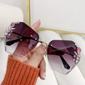 Gafas de sol oversize sin montura con lentes degradadas moradas y diamantes - Marco Dorado Gris Degradado