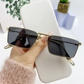 Retro punk square sunglasses with gold metal frame and dark black lenses for a modern look - Gold Frame Black Grey