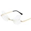 Frameless dragonfly wing sunglasses with gold metal frame and transparent lenses - Clear