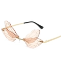 Frameless dragonfly wing sunglasses with pink gradient lenses and gold metal temples - Light Tea