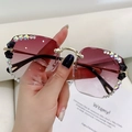 Gafas de sol sin montura con cristales degradados morados y detalles de diamantes - Marco Dorado Púrpura Degradado