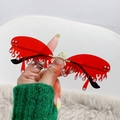 Lunettes de soleil rouges sans monture en forme de larme avec strass et branches dorées - Monture Dorée Verres Rouges