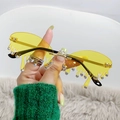 Lunettes de soleil sans monture jaune goutte d'eau avec strass et détails en métal doré - Or/Jaune