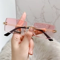 Schicke randlose rechteckige Sonnenbrille mit rosa Verlaufsgläsern und goldenen Bügeln - Goldrahmen Doppelrosa Gläser (C6)