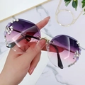 Occhiali da sole senza montatura con lenti sfumate viola e strass floreali - Montatura Oro Grigio Rosa Sfumato