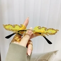 Modische flammenförmige randlose Sonnenbrille mit gelben Gläsern und goldenen Glitzer - Goldener Rahmen Gelbe Gläser
