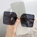 Oversized gold chain sunglasses with dark grey lenses and sparkling stud accents - Gold Frame Black Grey