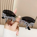 Occhiali da sole senza montatura con lenti grigio scuro e strass scintillanti a goccia - Montatura Oro Nero Grigio