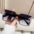 Randloze oversized vierkante zonnebril met zwarte verloopglazen en roze strass - Gouden Frame Gradiënt Grijze Lens