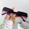 Oversized square sunglasses with purple pink gradient lenses and gold metal accents - Gold Frame Blue to Pink