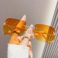 Frameless square sunglasses with gold metal butterfly accents and orange gradient lenses - Gold Frame Orange Yellow Lens