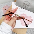Pink heart-shaped rimless sunglasses with wavy scalloped edges and metallic temples - Gold Frame Pink Lenses