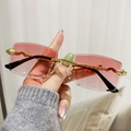 Fashionable rimless square sunglasses with pink gradient lenses and golden snake temples - Gold Frame Gradient Pink Lens