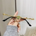 Handheld view of trendy rimless square sunglasses with gold snake-patterned metal frame - Gold Frame Clear Lens