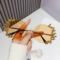 Modische randlose Sonnenbrille mit orangen Gläsern und goldenen Flammen-Textur-Rahmen - Goldener Rahmen Tee Gläser