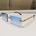 Lunettes de soleil rectangulaires sans monture, branches serpent or et verres bleus - Monture Or Verre Dégradé Bleu
