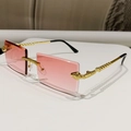 Lunettes de soleil carrées sans monture avec verres dégradés roses et branches serpent - Monture Dorée Verres Dégradés Roses