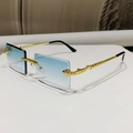 Frameless square sunglasses with light blue gradient lenses and gold snake temples - Gold Frame Gradient Green Lens