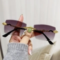 Frameless rectangle sunglasses with purple gradient lenses and gold leopard relief legs - Gold Frame Gradient Grey Lens