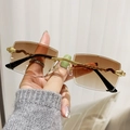 Frameless brown gradient lens sunglasses with gold metal panther head temples - Gold Frame Gradient Tea Lens