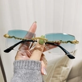 Chic rimless sunglasses with teal gradient lenses and textured golden metal snake temples - Gold Frame Gradient Green Lens