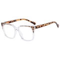 Retro square TR90 anti-blue light glasses with transparent frame and tortoiseshell temples - Leopard Over Transparent